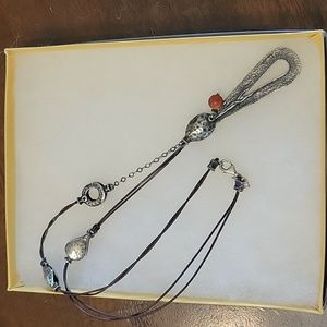 Silpada coral, sterling silver and leather necklace